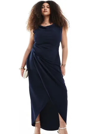 TFNC Bridesmaid slash neck maxi dress with ruching detail in