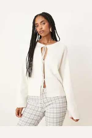 Gina Tricot Lightweight knit tie cardigan top in cream