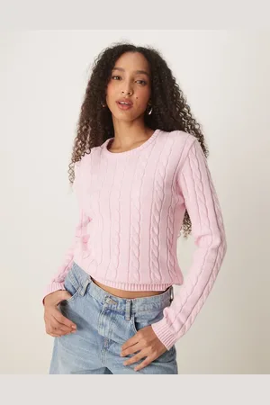 Gina Tricot Cotton blend cable knit sweater with crew neck in