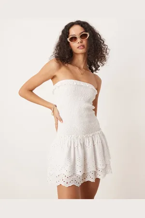 Iisla & Bird Broderie ruched bandeau mini beach dress in
