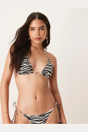 Stradivarius Reversible zebra bikini top in black and white