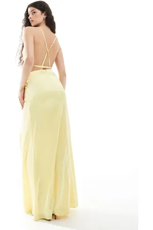 TFNC Bridesmaid satin maxi dress with minimal back detail in lemon