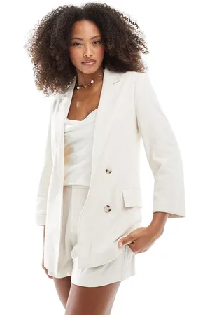 Stradivarius Linen look blazer in beige - part of a set