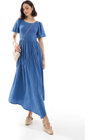 Threadbare Puff sleeve midi dress in blue