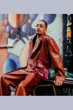 Labelrail X OliBrom straight leg baggy pants with contrast pockets in tobacco - part of a set