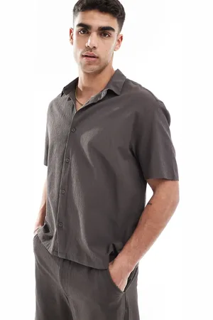 Bershka Plisse shirt in charcoal - part of a set