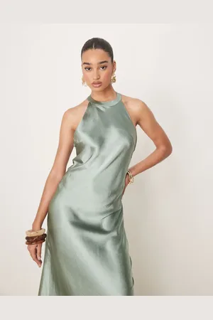 Y.A.S High neck satin maxi dress in soft