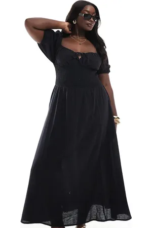 Esmée Exclusive puff sleeve tie front maxi beach dress in