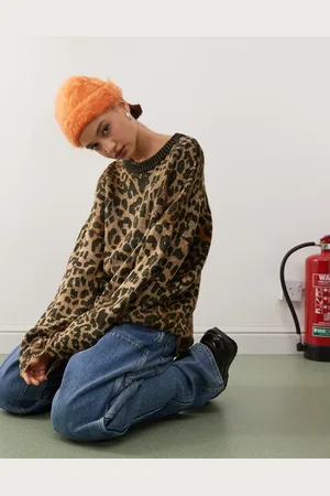 The Ragged Priest Oversized knit sweater with distressing in leopard