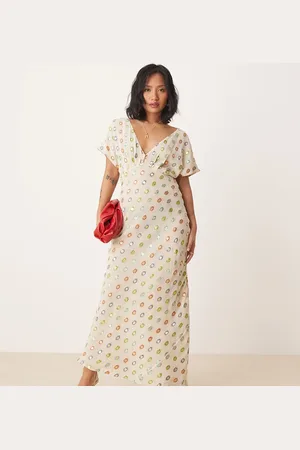 Never Fully Dressed Petite multi-color gold foil maxi dress in cream