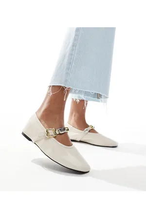 4th & Reckless Embellished strap faux leather ballet flats in cream