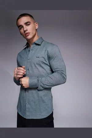 HUGO BOSS Mysoft tonal logo pique shirt slim fit in heathered dark