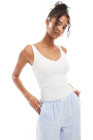 JDY Ribbed tank top in cream