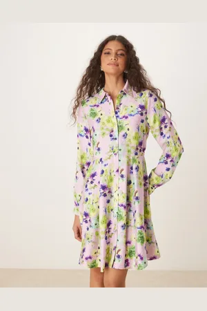 Y.A.S Flippy hem mini shirt dress in pale lilac flower print