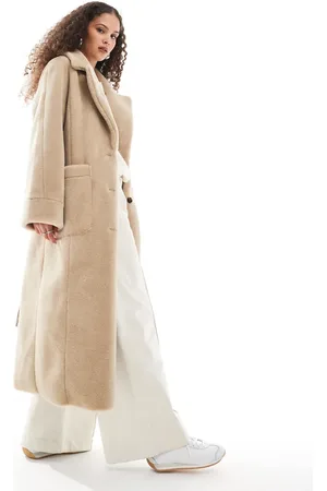 Urban Code Faux shearling belted maxi coat in cream
