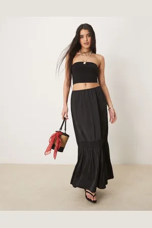 Gina Tricot Tiered maxi skirt with lace insert in