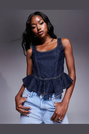 River Island Denim peplum top in dark wash