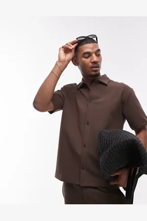 Topman Premium oversized fit button through interlock jersey shirt in