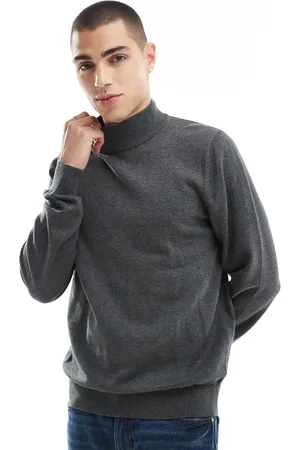 Threadbare Cotton turtle neck sweater in charcoal