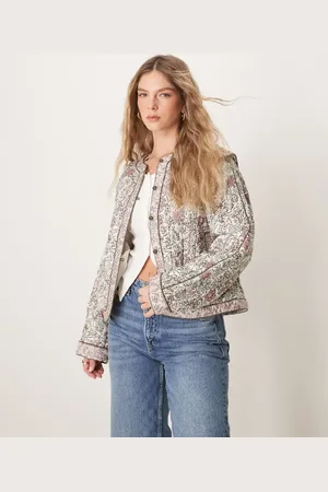 Y.A.S Soft quilted jacket in cream and pink floral print