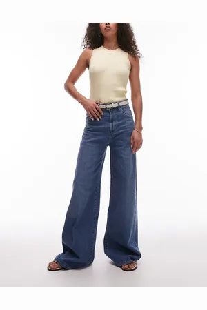 MANGO Elise longline wide leg jeans in mid