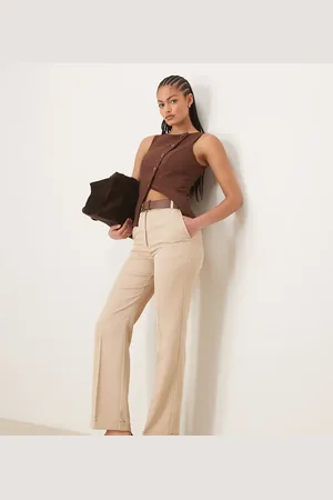 ASOS Tall tailored slim straight pants with belt in stone