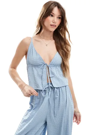 Esmée Esmee Exclusive beach textured tie front top in dusty - part of a set