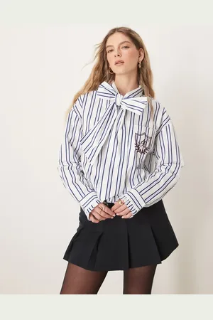 Neon Rose Striped pussybow blouse in cream