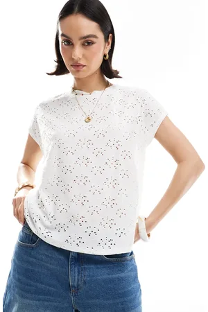 ONLY Pointelle short sleeve top in