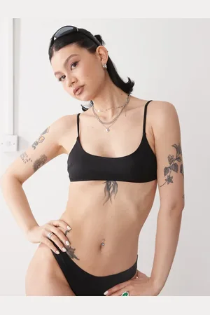 Monki Mix and match scoop neck bikini top with tie back in