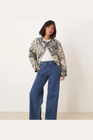 JDY High waist wide leg jeans with button details in mid