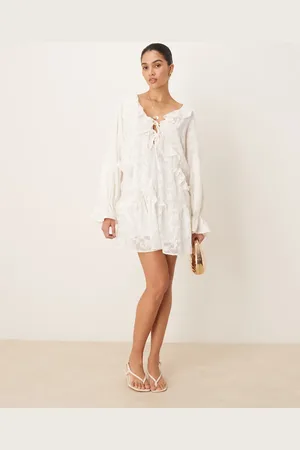 Gina Tricot Lace mini dress with scalloped ruffles in antique