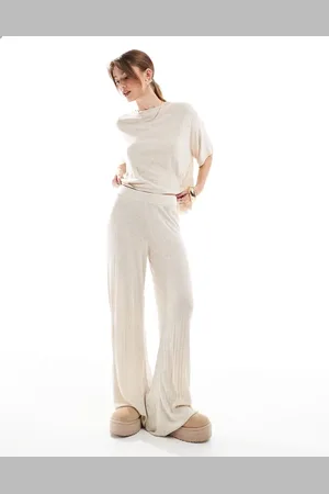 ONLY Wide leg lightweight knit pants in stone - part of a set