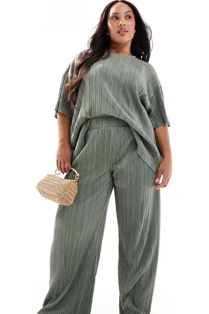 ONLY Plisse wide leg pants in sage - part of a set