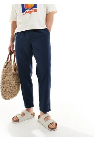 JACK & JONES Slim tapered drawstring linen pants in