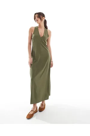 ONLY Maxi dress with cross back detail in olive