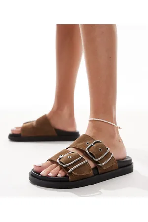 Pull&Bear Double strap buckle sandals in brown