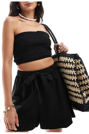 ASOS Isabel mix & match linen mix shirred bandeau beach top in
