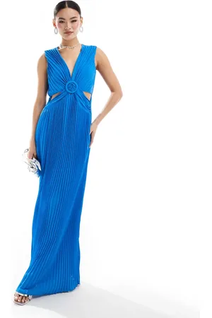 Style Cheat Plisse maxi dress with cut out detail in cobalt