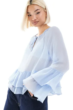 Pieces® Sheer ruffle detail boho blouse in pale