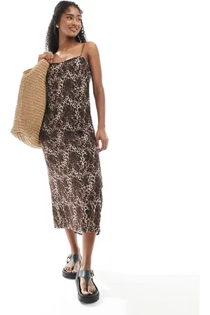 Monki Satin midaxi slip dress in leopard print exclusive to ASOS