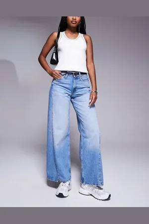 River Island Wide leg jeans with detachable belt in lightwash