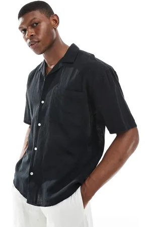 Only & Sons Linen mix relaxed resort shirt in black