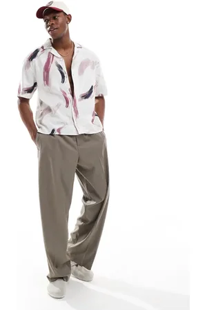 Hollister Linen shirt in green abstract print
