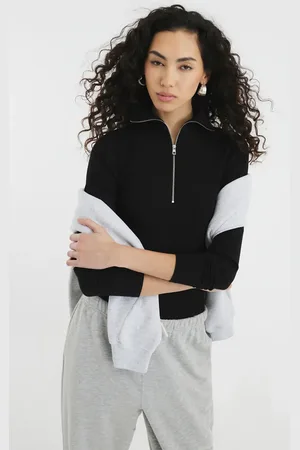 River Island Long sleeve zip front ribbed top in