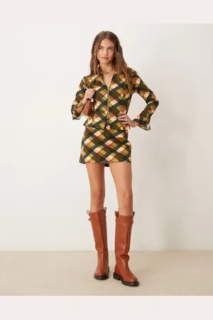 Glamorous Low rise mini skirt in khaki tartan - part of a set