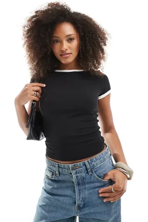 Monki Baby tee with low back in with white tipping
