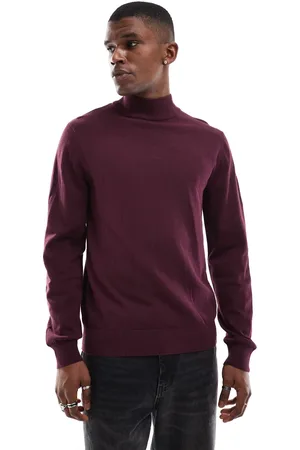 Threadbare Cotton turtle neck sweater in burgundy