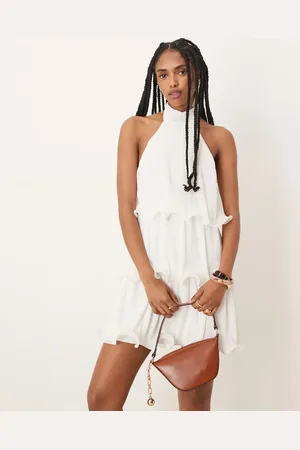 Gina Tricot Halterneck wave edge mini dress in off