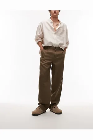 MANGO Premium linen mix tapered pants in dark